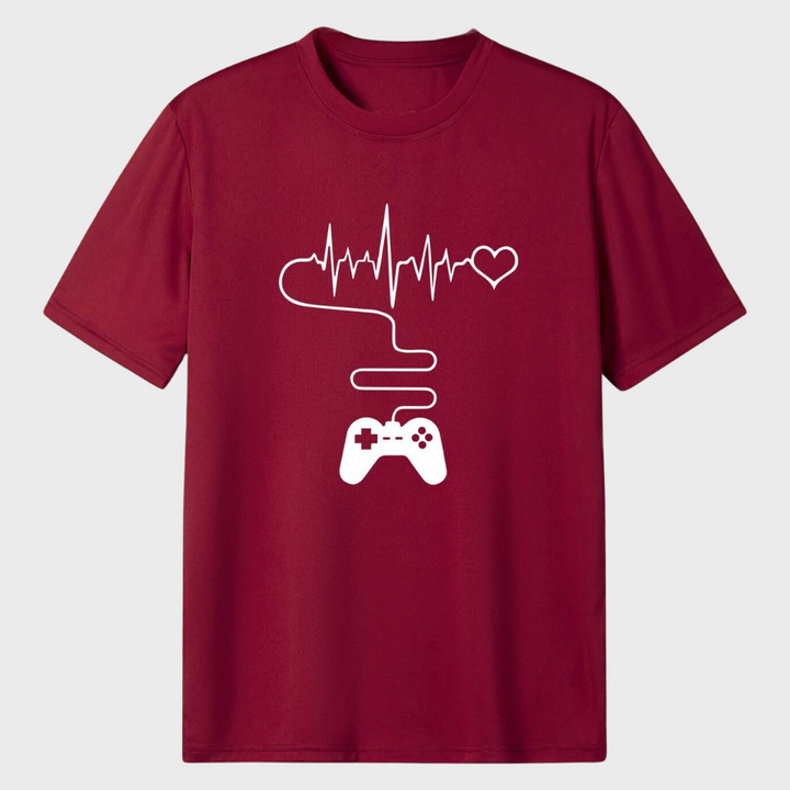 T-shirt til mænd med spilkontrolmotiv og grafisk puls