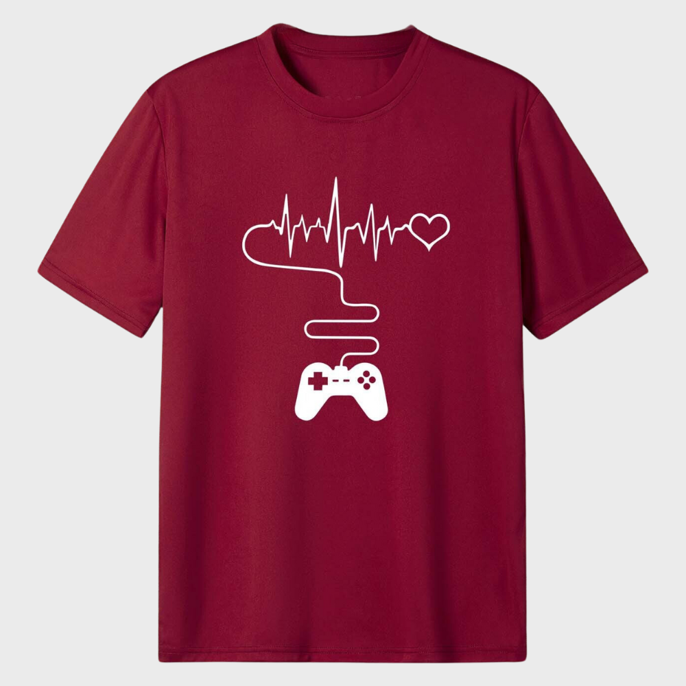 T-shirt til mænd med spilkontrolmotiv og grafisk puls
