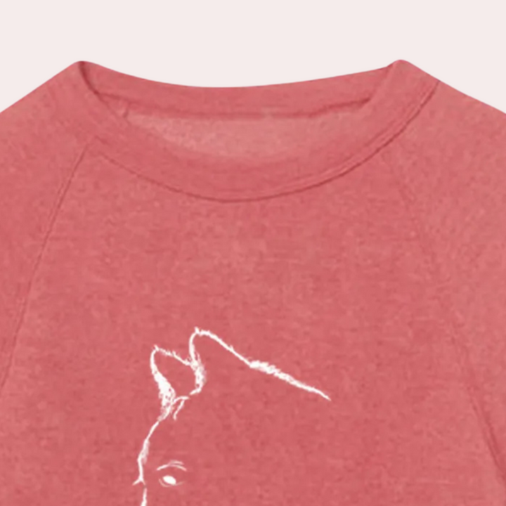 ADRIA - Afslappet Sweater med Katteprint til Dame