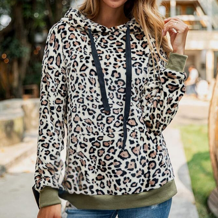 MOANNA - Leopardmønstret Vinter Hoodie til Damer