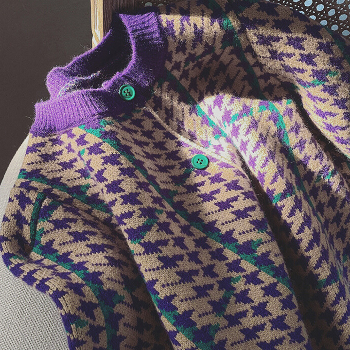 CLAUDETTA - Elegant Hundstooth Cardigan til Dame