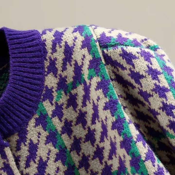 CLAUDETTA - Elegant Hundstooth Cardigan til Dame