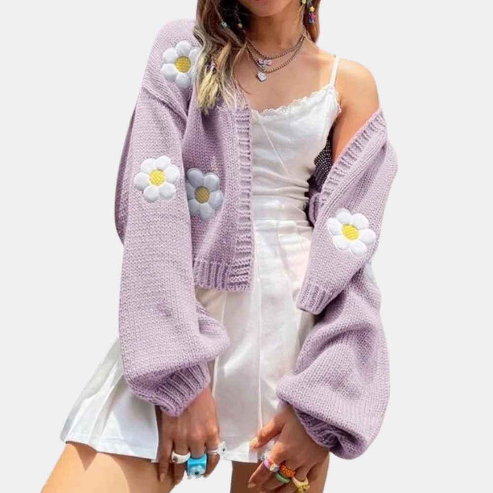 Fernanda - Moderigtig blomstret cardigan til kvinder