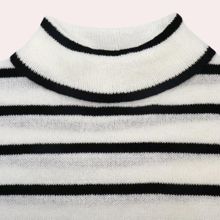 Clarice - Moderigtig stribet rullekravesweater til kvinder