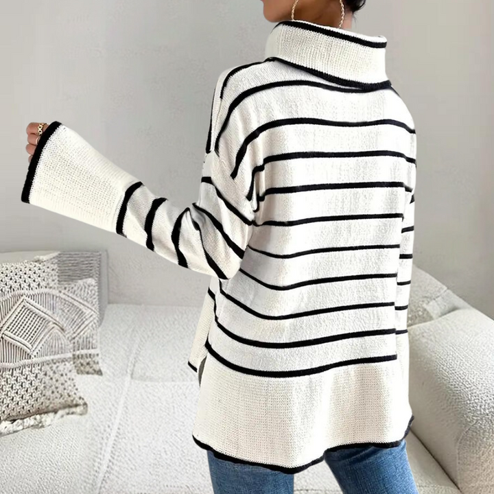 Clarice - Moderigtig stribet rullekravesweater til kvinder