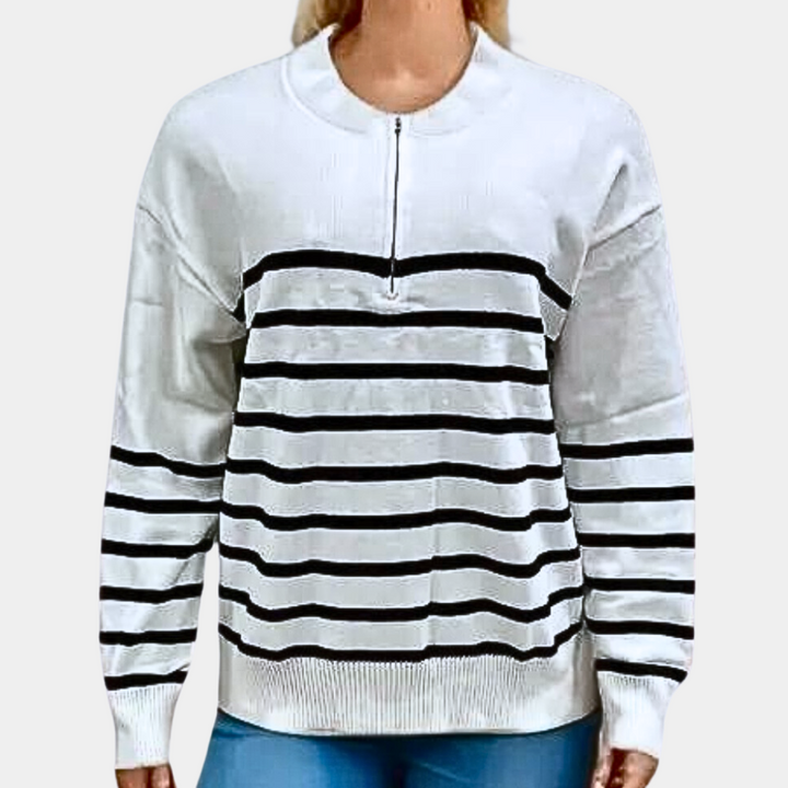 Citlali - Stribet sweater med lynlås til kvinder