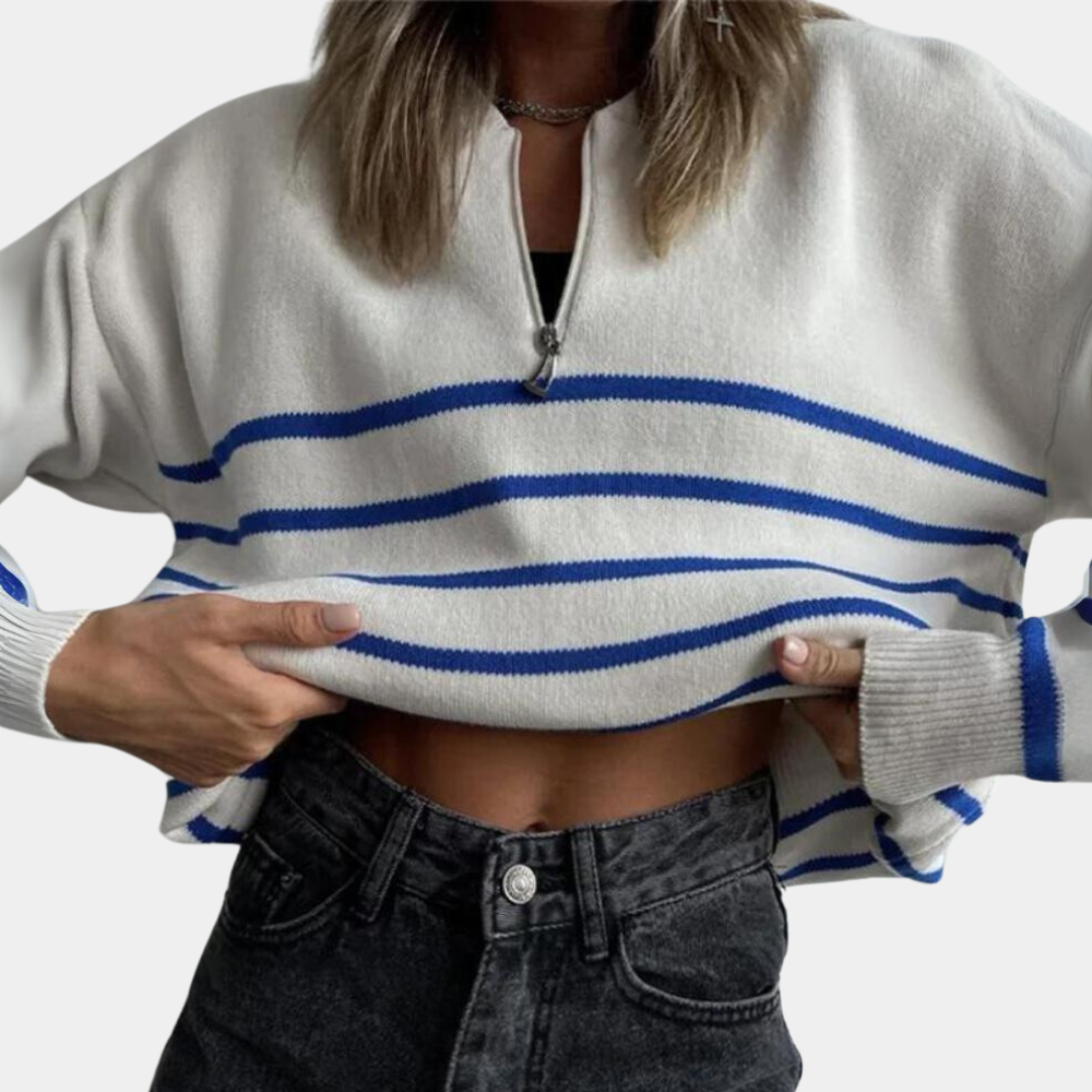 Citlali - Stribet sweater med lynlås til kvinder
