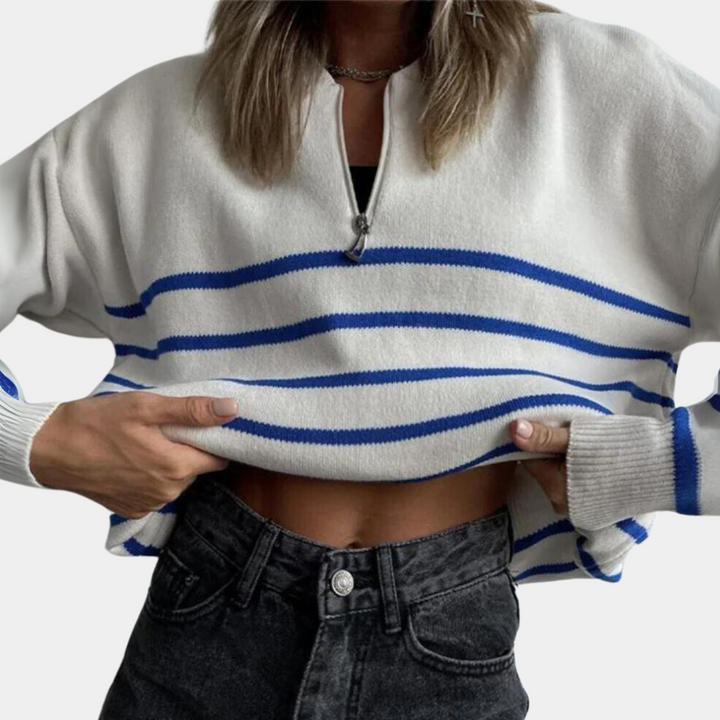 Citlali - Stribet sweater med lynlås til kvinder