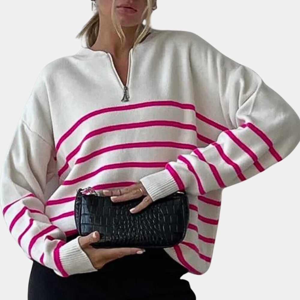 Citlali - Stribet sweater med lynlås til kvinder