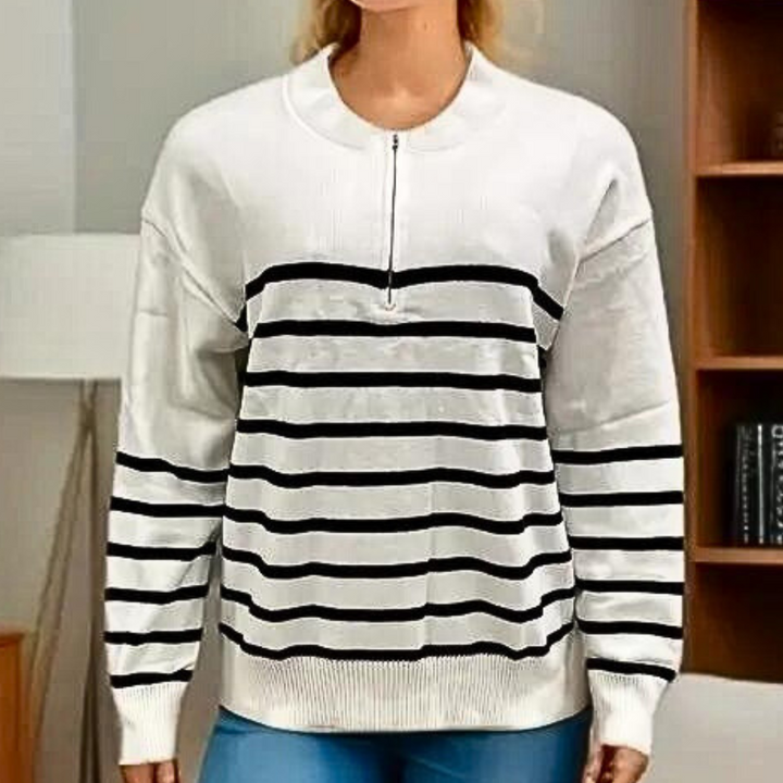 Citlali - Stribet sweater med lynlås til kvinder