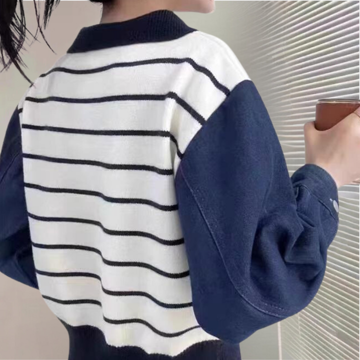 Lujzika - Fashionabel Sweater til Kvinder med Denimærmer