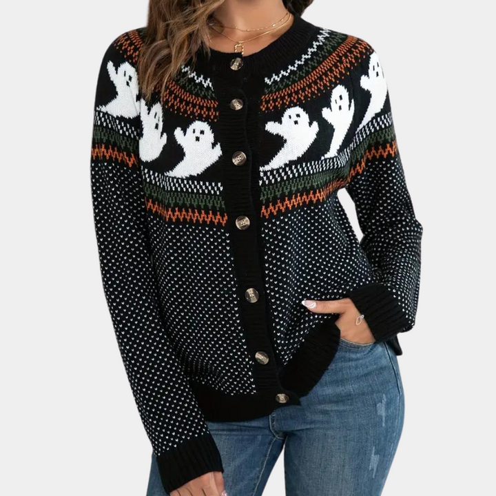Marika - Strikket Halloween-cardigan til kvinder