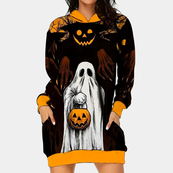 Cili – Plus size Halloween-kjole med hætte til kvinder