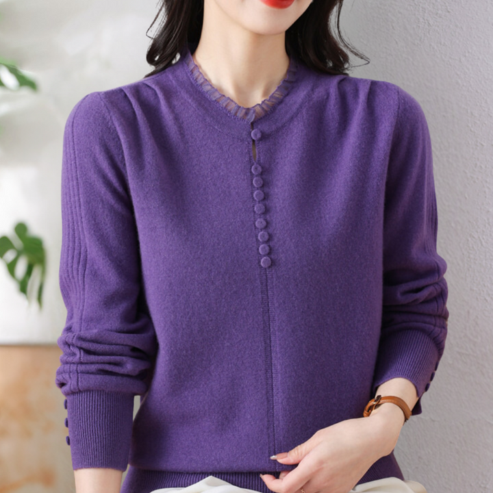 Mariela - Ruffle sweater med knapdetaljer til kvinder
