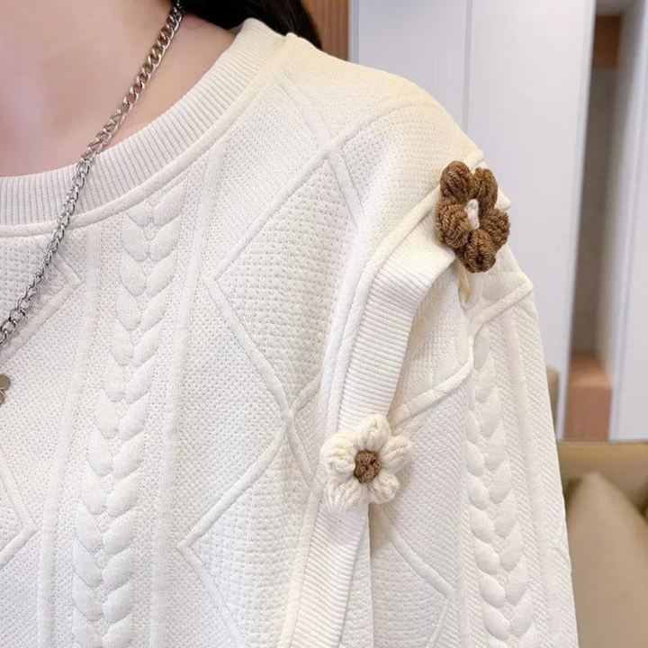 Hestia - Trendy rund hals blomstret sweater til kvinder
