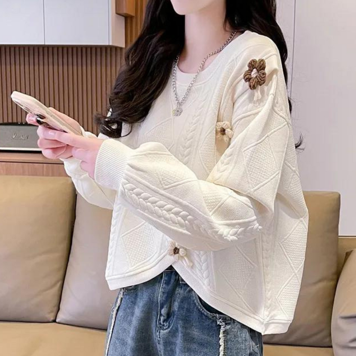 Hestia - Trendy rund hals blomstret sweater til kvinder