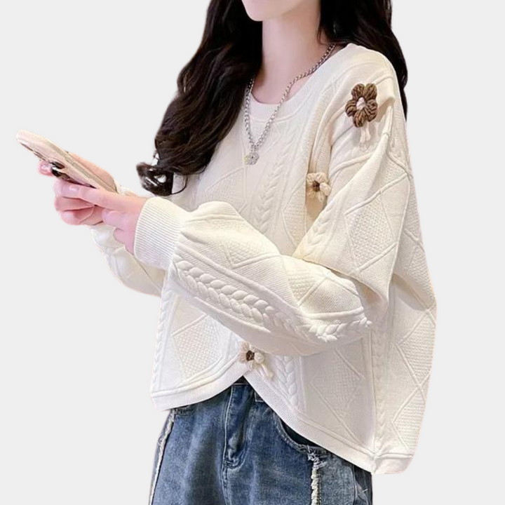 Hestia - Trendy rund hals blomstret sweater til kvinder