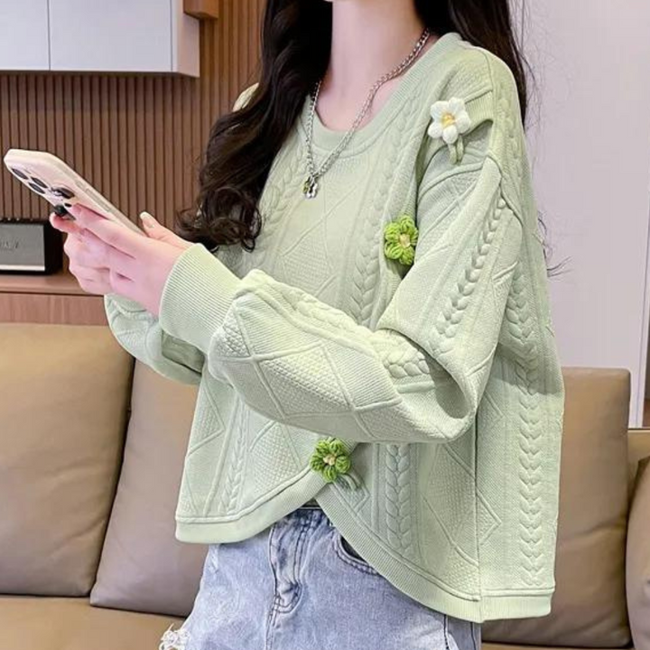 Hestia - Trendy rund hals blomstret sweater til kvinder