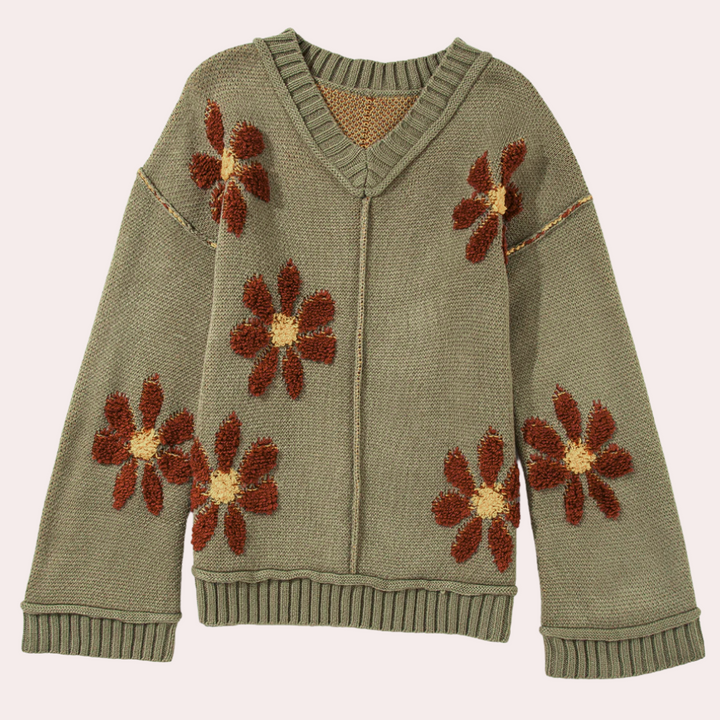 Honoria - Blomsterstrikket trøje til kvinder