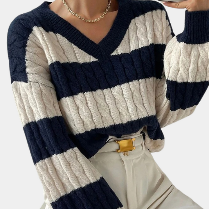 Yamina - Stribet sweater med V-hals til kvinder