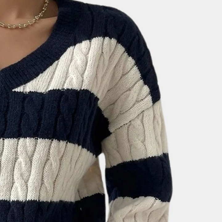 Yamina - Stribet sweater med V-hals til kvinder