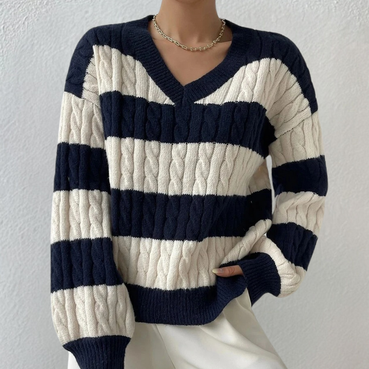 Yamina - Stribet sweater med V-hals til kvinder