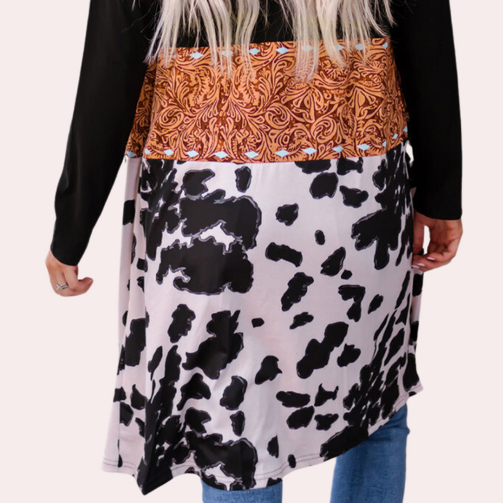 Hildegarde - Lang cardigan med print til kvinder