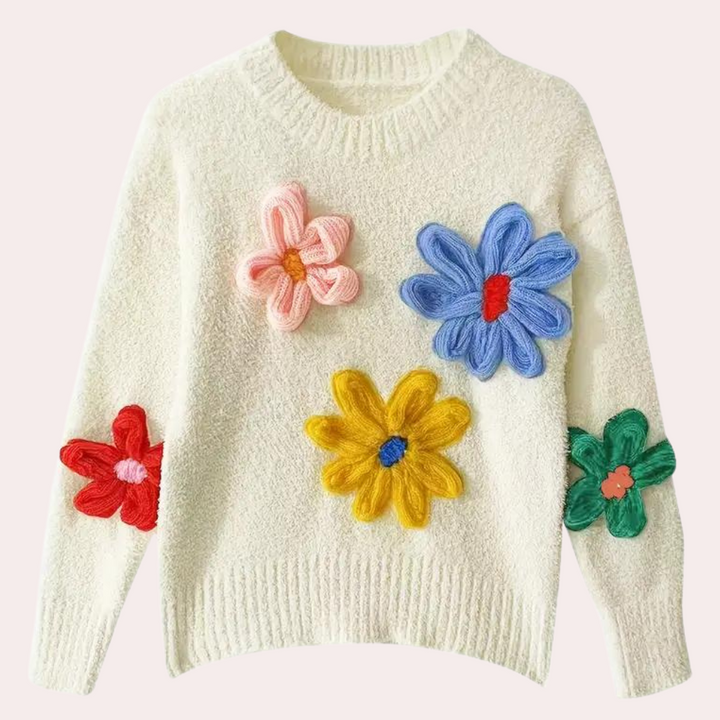 BRENDA - Farverig Blomsterstriktrøje til Kvinder