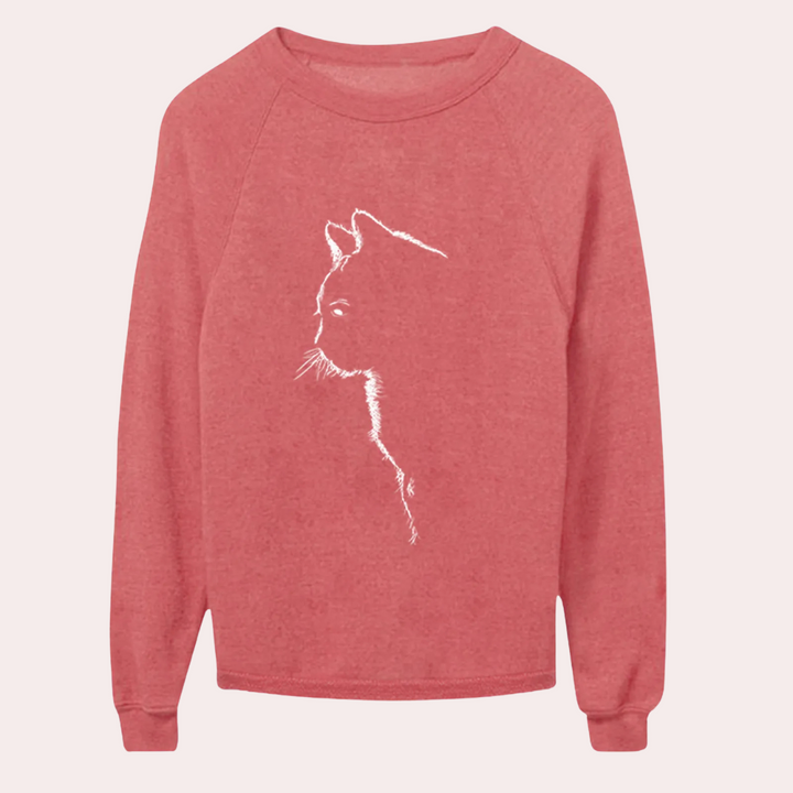 ADRIA - Afslappet Sweater med Katteprint til Dame