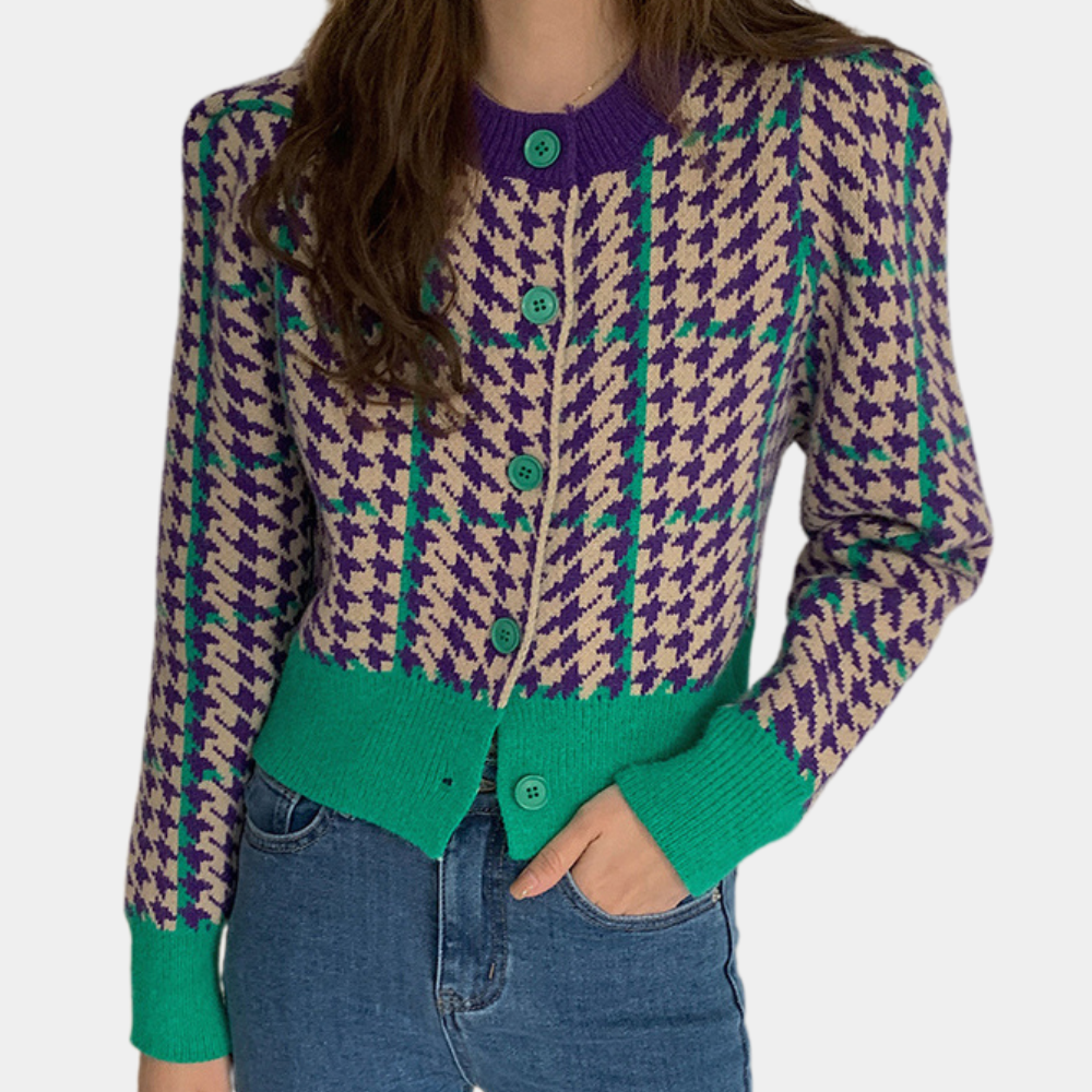 CLAUDETTA - Elegant Hundstooth Cardigan til Dame