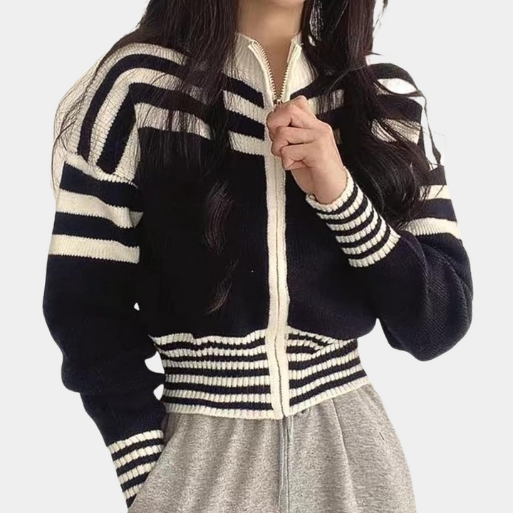 BLYTHE - Ribbet Zip-Cardigan til Damer