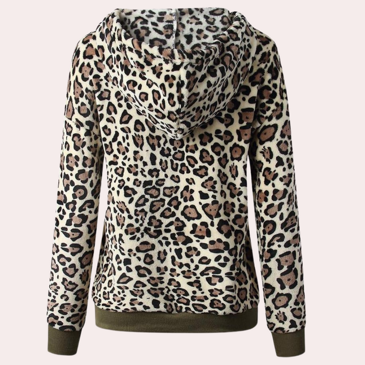 MOANNA - Leopardmønstret Vinter Hoodie til Damer