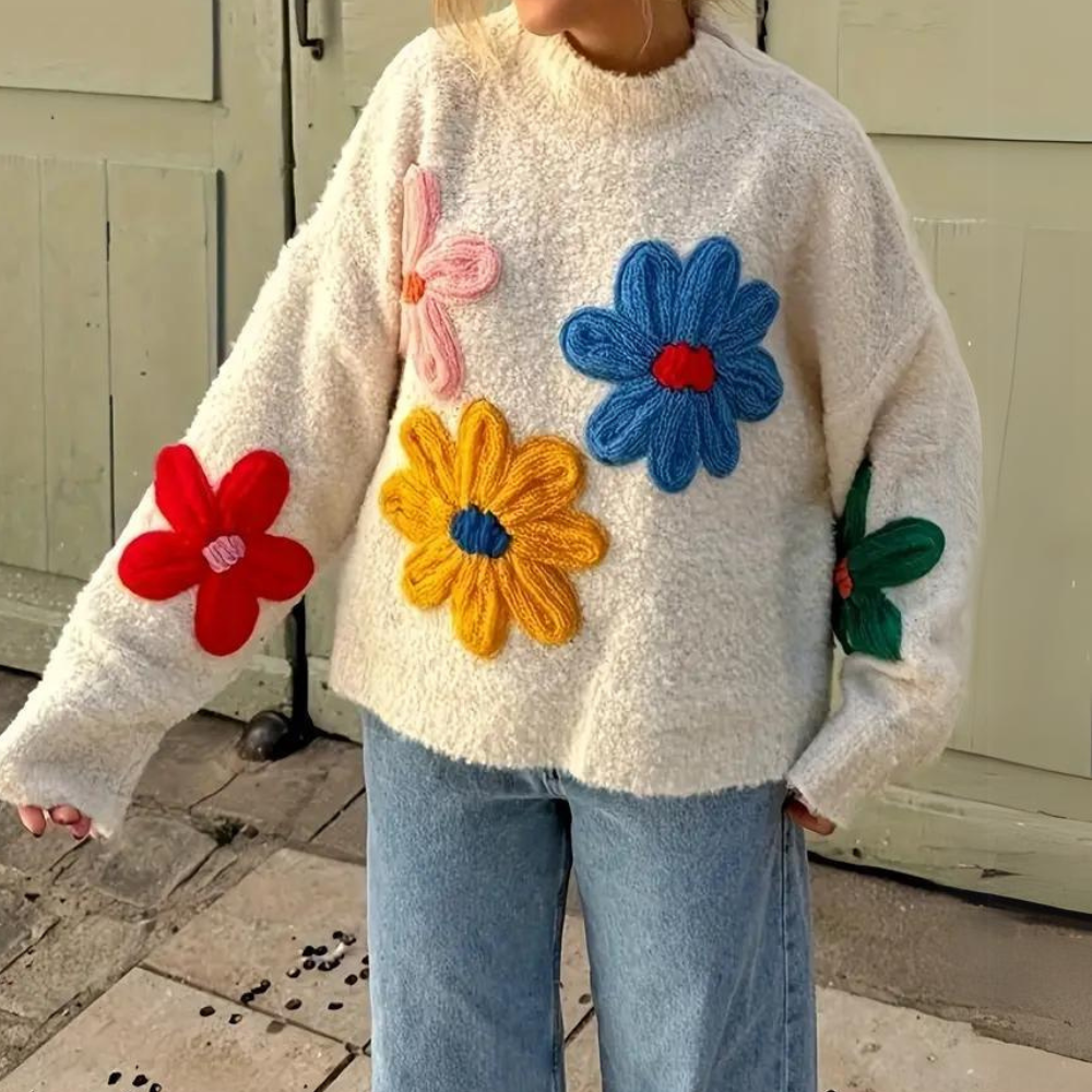BRENDA - Farverig Blomsterstriktrøje til Kvinder