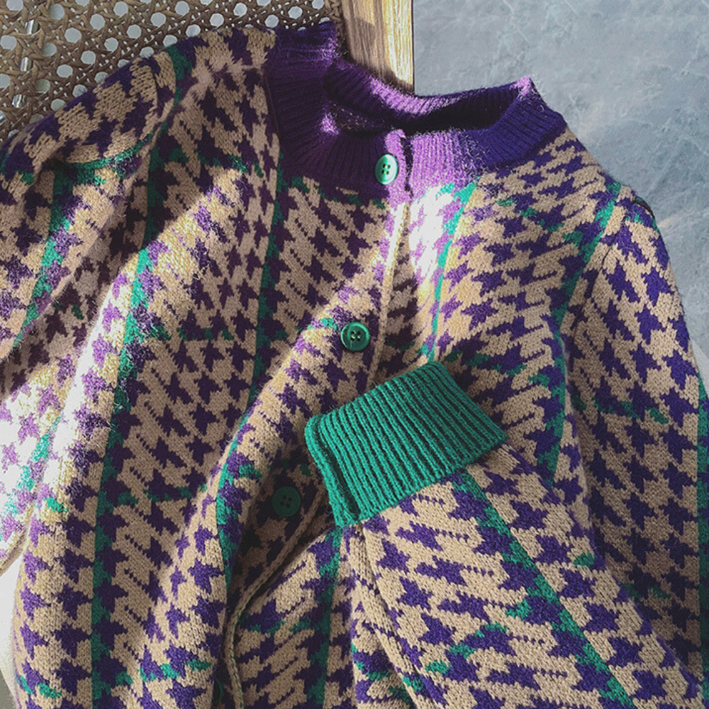 CLAUDETTA - Elegant Hundstooth Cardigan til Dame