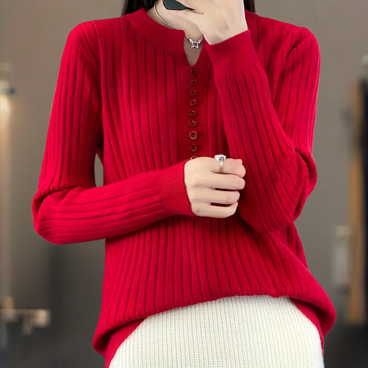 COLLEEN - Elegant V-hals Knapsweater til Kvinder