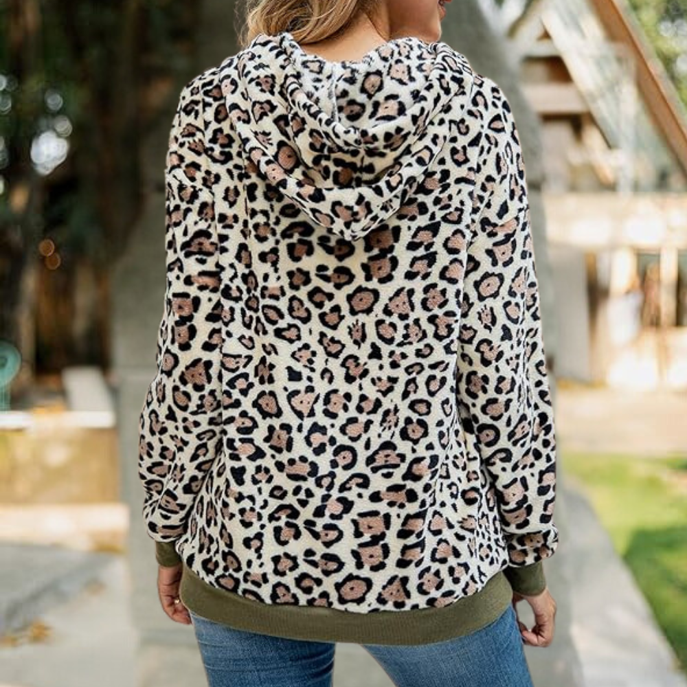 MOANNA - Leopardmønstret Vinter Hoodie til Damer