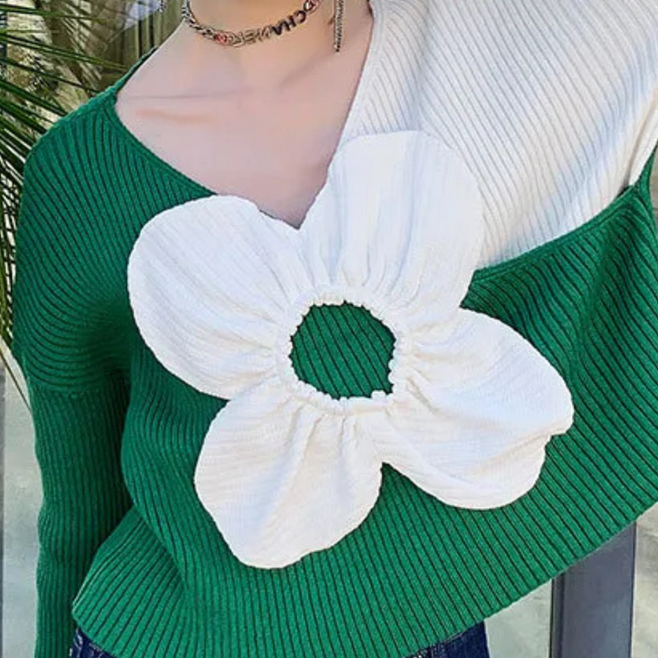 XANTHA - Blomster V-Hals Sweater til Kvinder