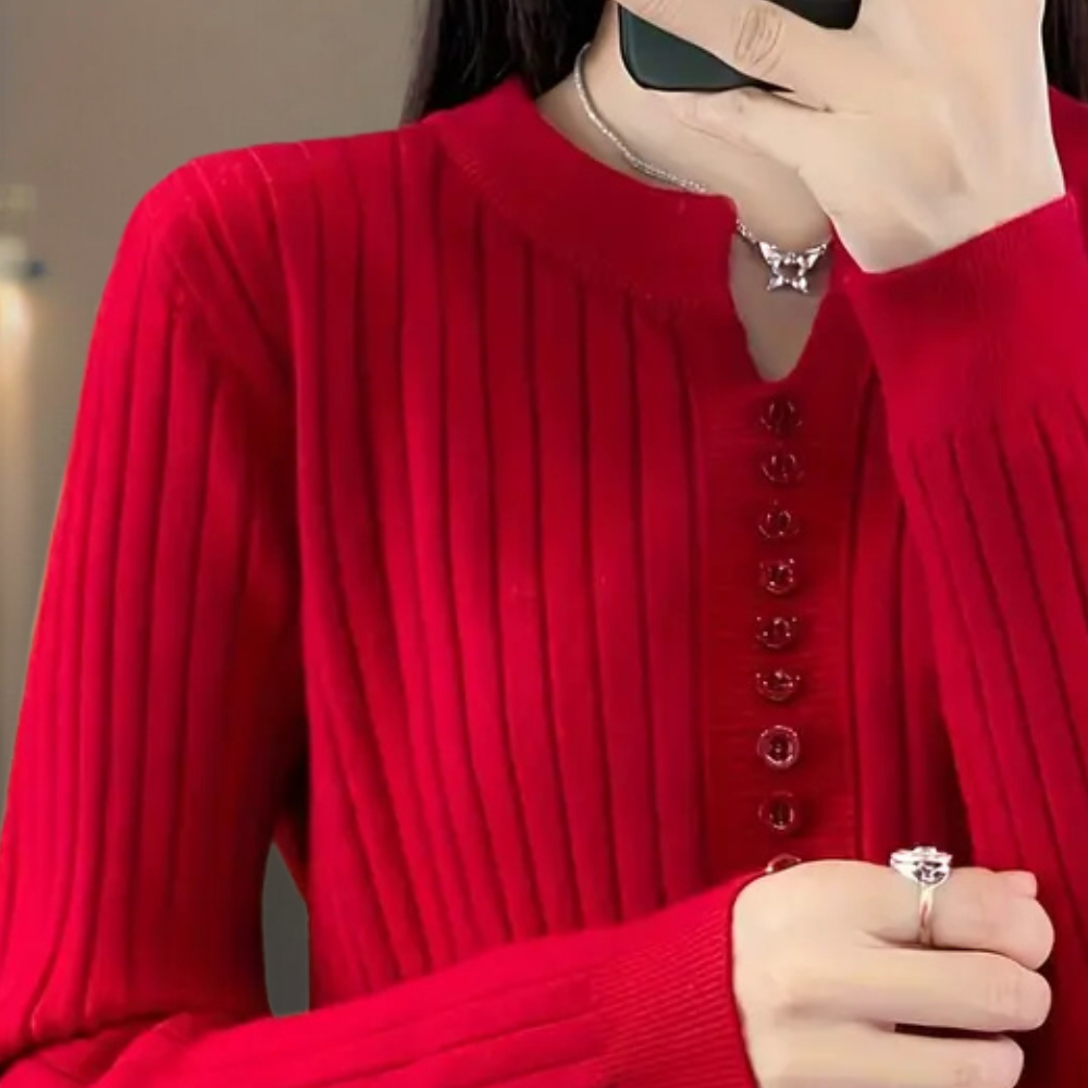 COLLEEN - Elegant V-hals Knapsweater til Kvinder
