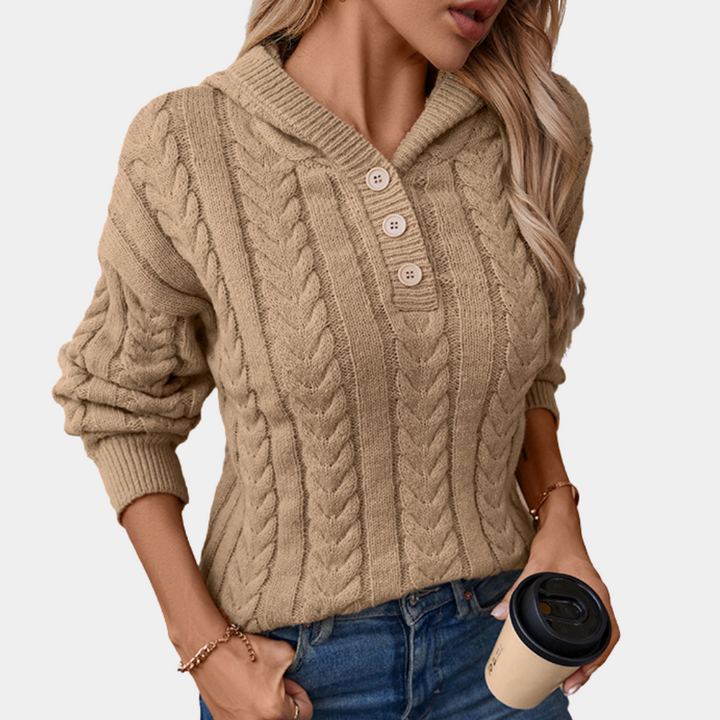 SAMANTHA - Strikket Sweater med Hætte til Dame
