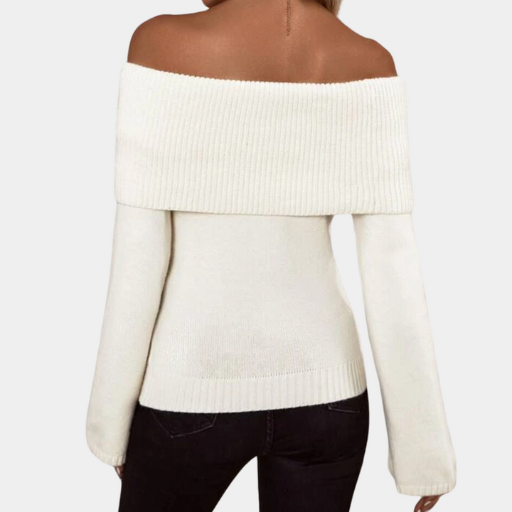DELIA - Sofistikeret Off-skulder Sweater til Dame