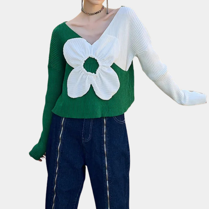 XANTHA - Blomster V-Hals Sweater til Kvinder