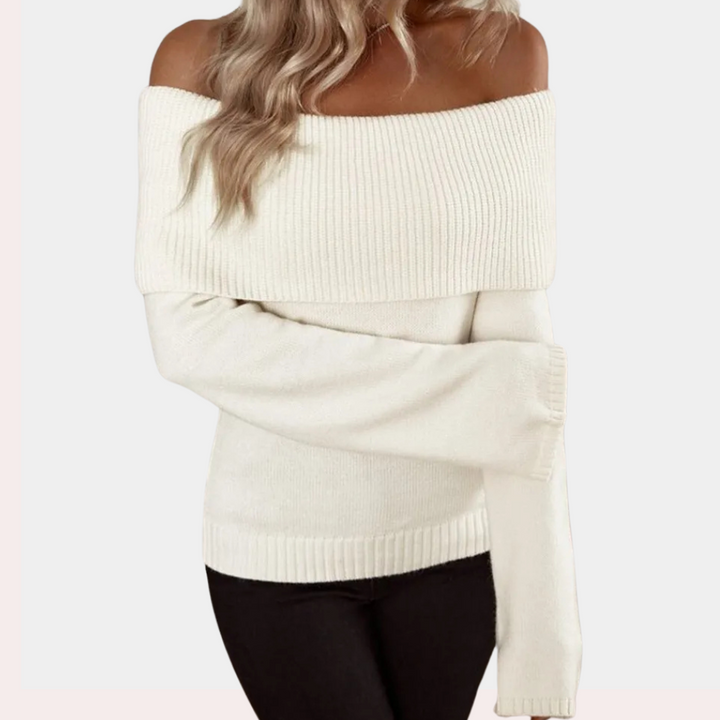 DELIA - Sofistikeret Off-skulder Sweater til Dame