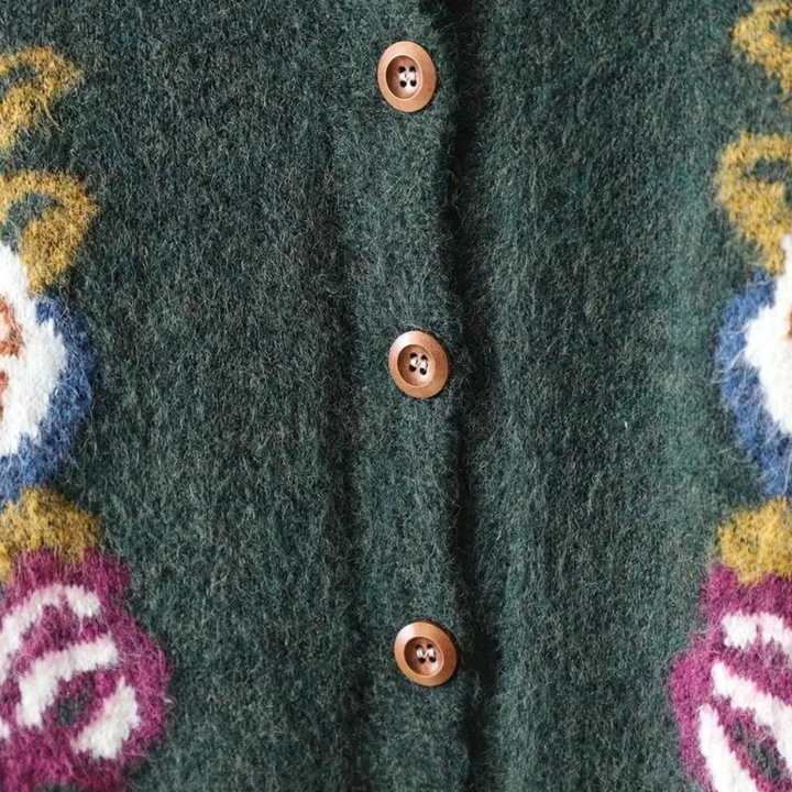 AMY - Blomsterstrikket Cardigan til Kvinder
