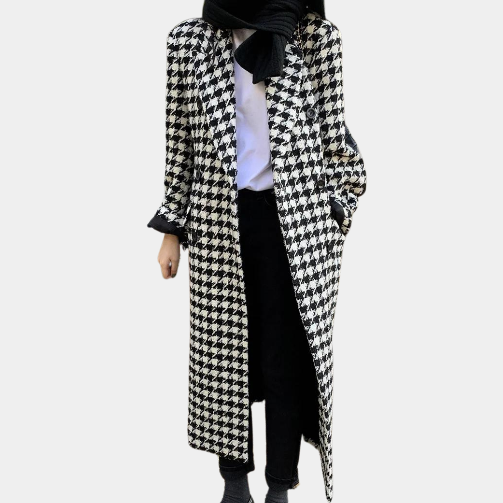 KANA - Stilfuld Houndstooth Vinterfrakke til Kvinder