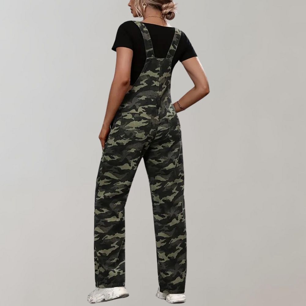 Stilfuld camouflage-jumpsuit til kvinder